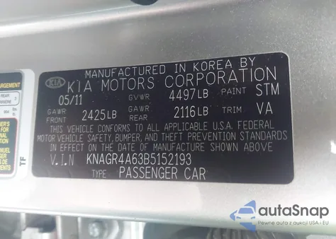 2011 Kia Optima Sx z USA, uszkodzony, nr VIN KNAGR4A63B5152193